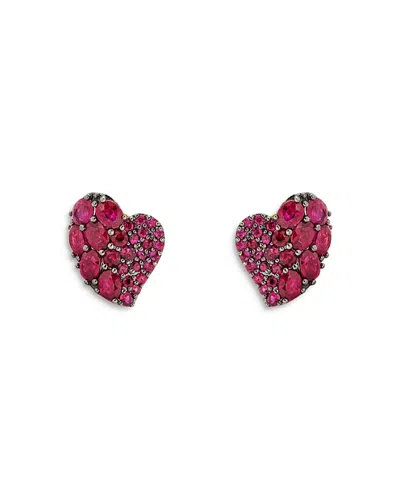 Piranesi 18k Yellow Gold Small Wave Heart Earrings With Rubies In Pink/gold