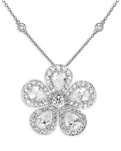 Piranesi Iranesi 18k White Gold Classic Flower Diamond Pear & Round Large Pendant Necklace, 16-18 In Silver