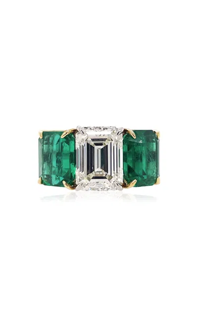 Piranesi Platinum & 18k Gold Emerald And Diamond Ring In Green