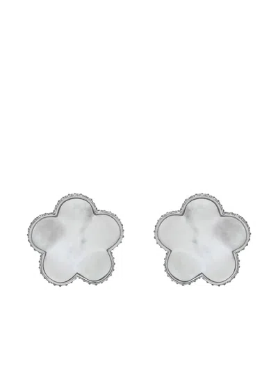 Piranesi White Gold Flower Earrings In Silver