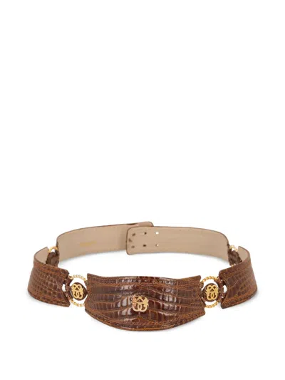 Pre-owned Pirovano Vintage Crocodile-embossed Logo Belt In Brown