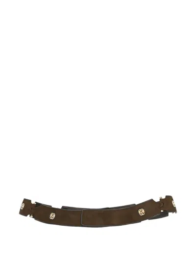 Pre-owned Pirovano Vintage Embellished Suede Belt In Brown