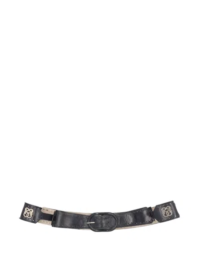 Pre-owned Pirovano Vintage Perforated Leather Belt In Black