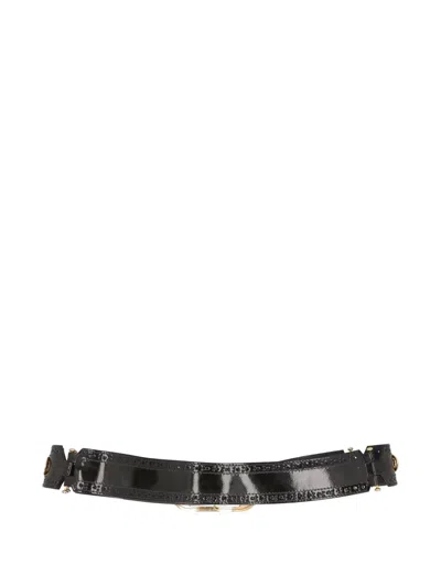 Pre-owned Pirovano Vintage Perforated Leather Belt In Black