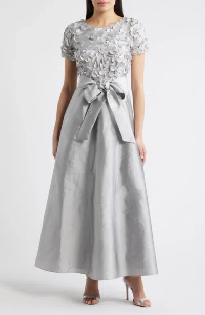 Pisarro Nights 3d Beaded Paillette Bodice Taffeta A-line Gown In Gray