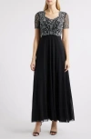Pisarro Nights Beaded Bodice A-line Gown In Black/silver 013