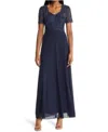 Pisarro Nights Beaded Bodice A-line Gown In Navy In Blue