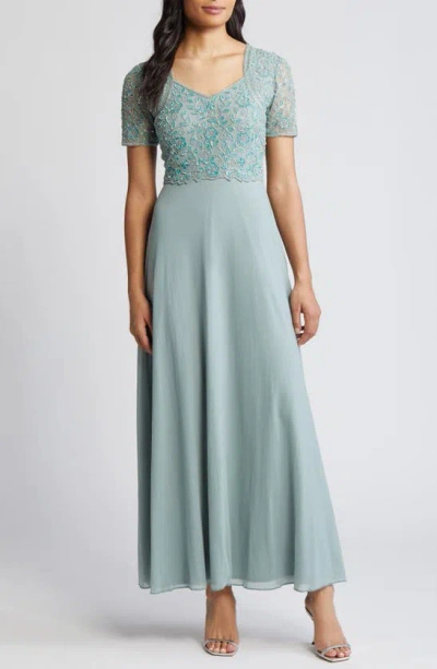 Pisarro Nights Beaded Bodice A-line Gown In Sage