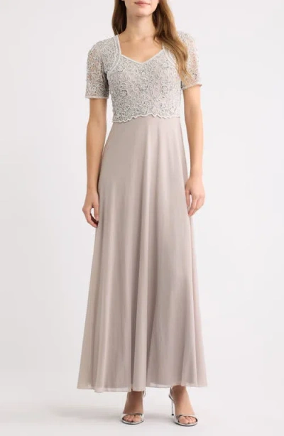 Pisarro Nights Beaded Bodice A-line Gown In Silver 040