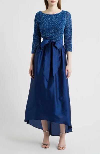Pisarro Nights Beaded Bodice Taffeta A-line Gown In Blue