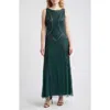 Pisarro Nights Beaded Chevron Sleeveless A-line Gown In Green