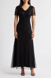 Pisarro Nights Beaded Chiffon Gown In Black
