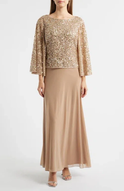 Pisarro Nights Beaded Chiffon Gown In Neutral