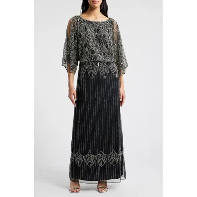 Pisarro Nights Beaded Cold Shoulder Blouson Cocktail Dress In Gray