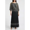 Pisarro Nights Beaded Cold Shoulder Blouson Cocktail Dress In Gray