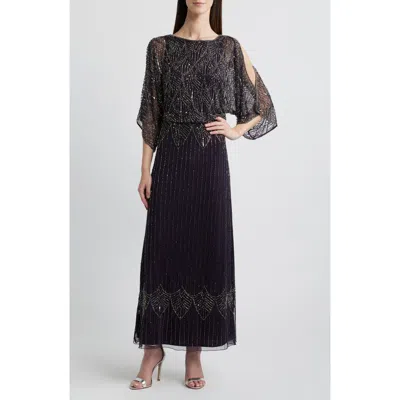 Pisarro Nights Beaded Cold Shoulder Blouson Cocktail Dress In Eggplant