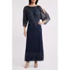 Pisarro Nights Beaded Cold Shoulder Blouson Cocktail Dress In Navy
