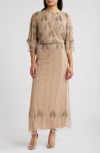 Pisarro Nights Beaded Cold Shoulder Cocktail Dress In Beige