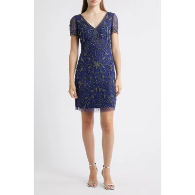 Pisarro Nights Beaded Double V-neck Dress In Blue