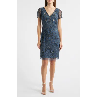 Pisarro Nights Beaded Double V-neck Dress In Blue
