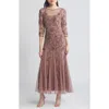 Pisarro Nights Beaded Illusion Neck Gown