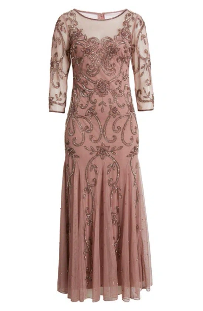 Pisarro Nights Beaded Illusion Neck Gown In Mauve 661