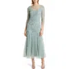 Pisarro Nights Beaded Illusion Neck Gown In Sage