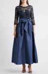 Pisarro Nights Beaded Illusion Neck Taffeta Cocktail Dress