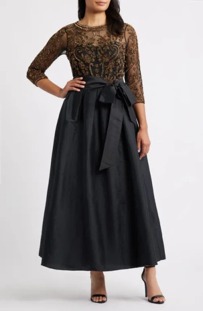 Pisarro Nights Beaded Illusion Neck Taffeta Cocktail Dress In Multi