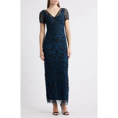 Pisarro Nights Beaded Mesh Column Gown