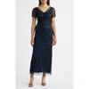 Pisarro Nights Beaded Mesh Column Gown In Blue