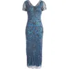 Pisarro Nights Beaded Mesh Column Gown In Cobalt