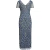 Pisarro Nights Beaded Mesh Column Gown In Grey 020