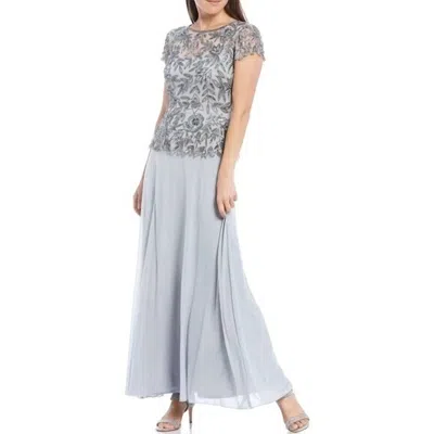 Pisarro Nights Beaded Mesh Column Gown In Ice Blue/gray