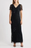 Pisarro Nights Beaded Mesh Gown In Black
