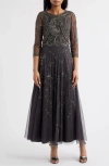 Pisarro Nights Beaded Mesh Gown With Jacket