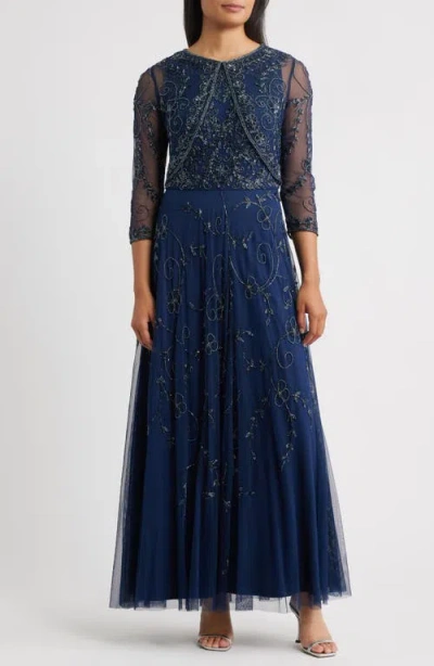 PISARRO NIGHTS PISARRO NIGHTS BEADED MESH GOWN WITH JACKET