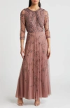 Pisarro Nights Beaded Mesh Gown With Jacket In New Mauve