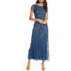 Pisarro Nights Beaded Mesh Midi Cocktail Dress