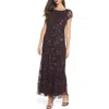 Pisarro Nights Beaded Mesh Midi Cocktail Dress In Brown