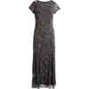 Pisarro Nights Beaded Mesh Midi Cocktail Dress In Jbs Grey