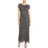 Pisarro Nights Beaded Mesh Midi Cocktail Dress In Smoke