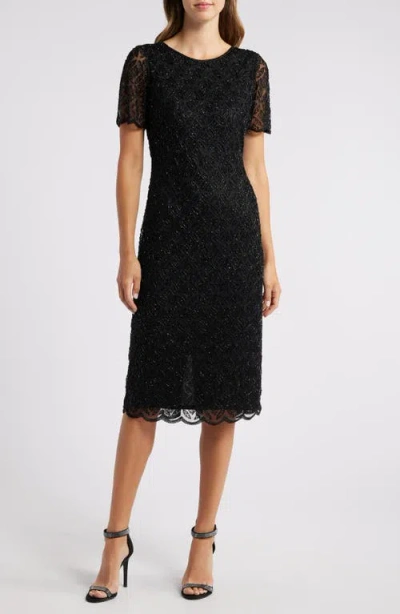 Pisarro Nights Beaded Midi Cocktail Dress In Black
