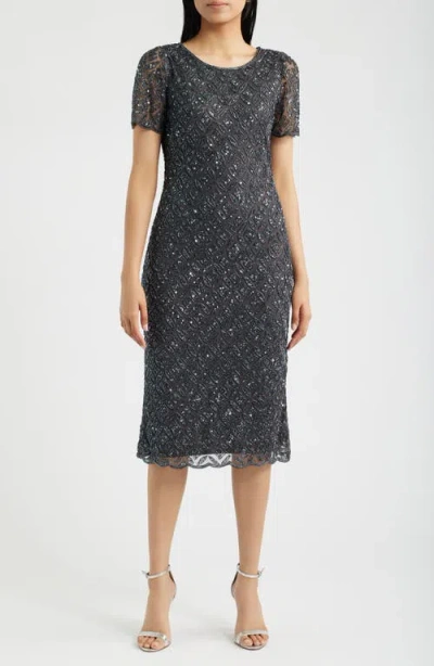 Pisarro Nights Beaded Midi Cocktail Dress In Slate 421