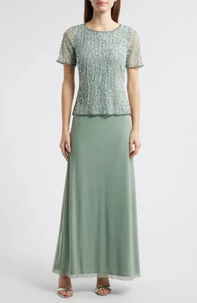 Pisarro Nights Beaded Mock Two-piece Gown In Multi