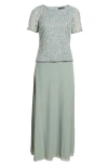 Pisarro Nights Beaded Mock Two-piece Gown In Mint