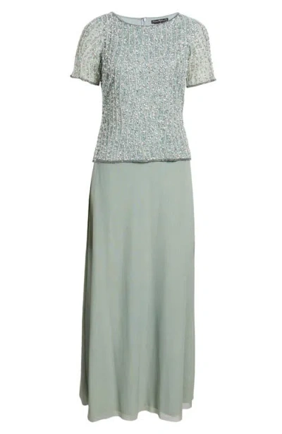 Pisarro Nights Beaded Mock Two-piece Gown In Mint