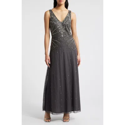 Pisarro Nights Beaded Sleeveless Chiffon Dress In Ash 029