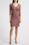 Pisarro Nights Beaded V-neck Cocktail Dress In Brown