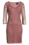 Pisarro Nights Beaded V-neck Cocktail Dress In Lavender 530